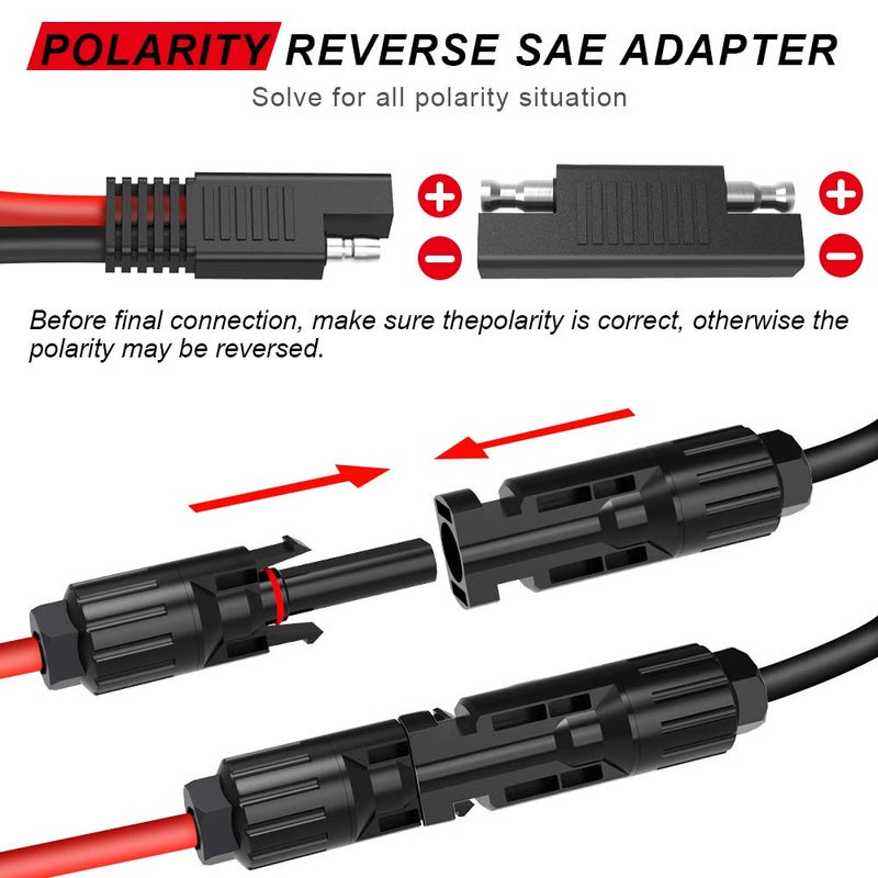 ELECTOP Solar Panel Connector Cable, 10AWG SAE Connector to Male & Female Solar Connectors PV Extension Cable Wire for RV Solar Panel DC Power Battery Charger with SAE Polarity Reverse Adapter - Image 5